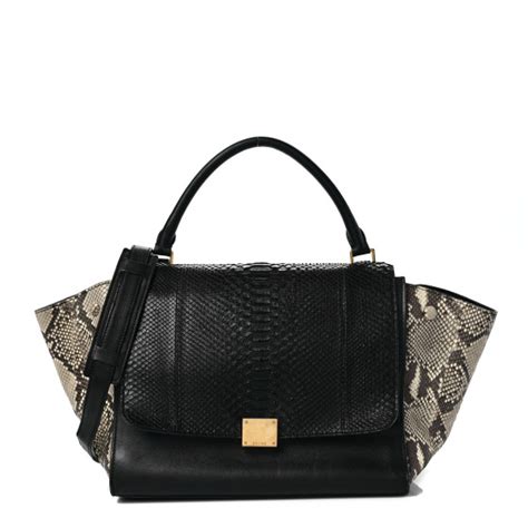 celine trapeze snakeskin bag|CELINE Snakeskin Medium Trapeze Black Beige .